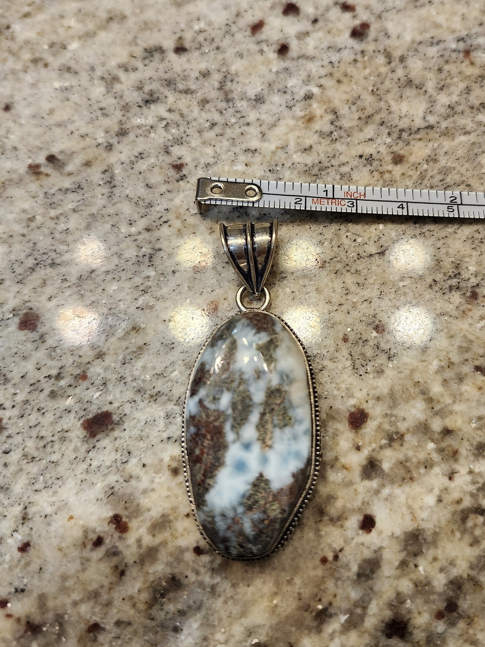 Natural Larimar Blue and Brown Stone Pendant in 925 Silver